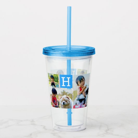 Aangepaste foto Monogram Initiaal Letter gepersona Acryl Drinkbeker (Voorkant)