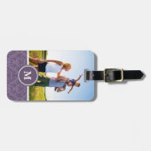 Aangepaste foto & monogram luxe paarse behang bagagelabel (Voorkant horizontaal)