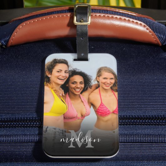 Aangepaste foto monogram naam tas bagagelabel (Voorkant Insitu 2)