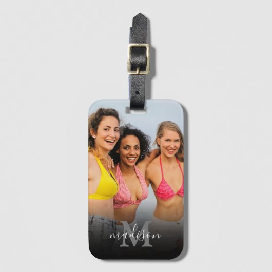 Aangepaste foto monogram naam tas bagagelabel (Voorkant (verticaal))