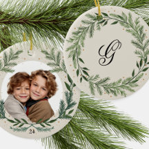 Aangepaste foto Monogram Pine krans Kerstcadeau