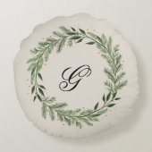 Aangepaste foto Monogram Pine krans Kerstmis Home Rond Kussen (Achterkant)