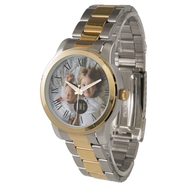 Aangepaste foto | Monogram | Romeinse cijfers Horloge (Gekanteld)