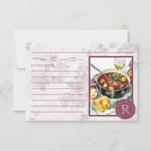  Aangepaste Foto Monogram Roze Recept Kaart (Voorkant)