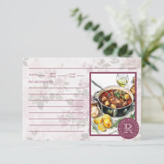  Aangepaste Foto Monogram Roze Recept Kaart (Staand voorkant)