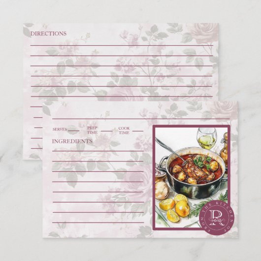  Aangepaste Foto Monogram Roze Recept Kaart (Voorkant / Achterkant)