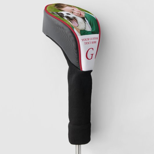 Aangepaste foto Monogramed Foto Persoonlijk Rood Golfheadcover (Schuin)