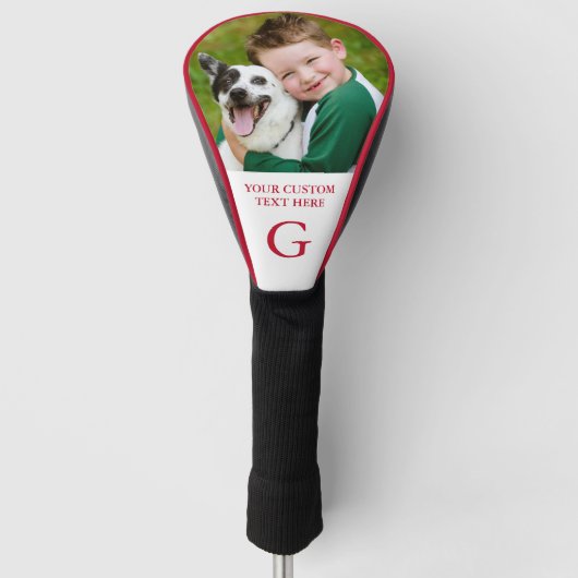 Aangepaste foto Monogramed Foto Persoonlijk Rood Golfheadcover (Voorkant)