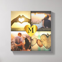 Aangepaste foto montage x4 met hartnaam monogram