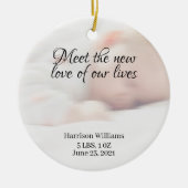 Aangepaste foto naam Baby geboorteaankondiging Keramisch Ornament (Voorkant)