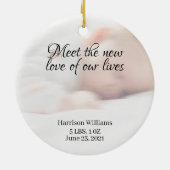 Aangepaste foto naam Baby geboorteaankondiging Keramisch Ornament (Achterkant)