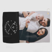 Aangepaste foto naam clubs en bal zwart-wit golfhanddoek (Horizontaal)