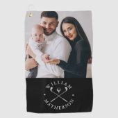 Aangepaste foto naam clubs en bal zwart-wit golfhanddoek (Voorkant)