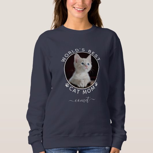 Aangepaste Foto Naam Cute Kat Witte Pootafdrukken Trui (Voorkant)