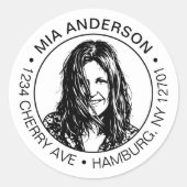 Aangepaste foto, naam en retouradres ronde sticker (Voorkant)