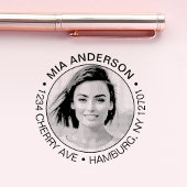 Aangepaste foto, naam en retouradres  zelfinktende stempel