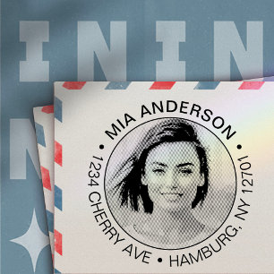 Aangepaste foto, naam en retouradres  zelfinktende stempel