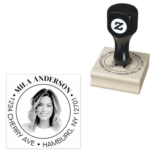 Aangepaste foto, naam en retourhouten adres  rubberstempel (Gestempeld)