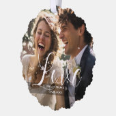 Aangepaste foto, naam en tekst ornament kaart (Links)