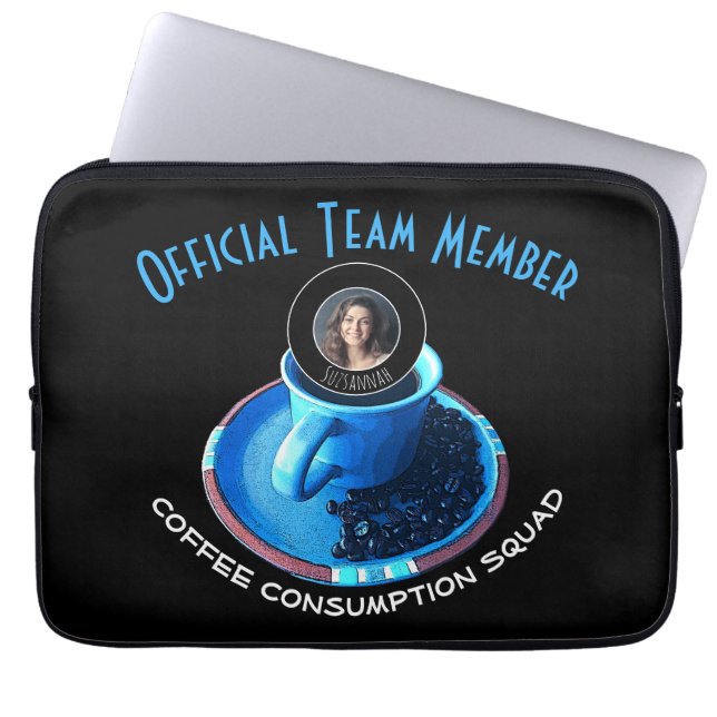 Aangepaste foto-naam Fun Coffee Consumption Squad Laptop Sleeve (Voorkant)
