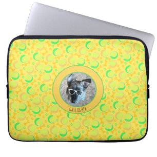 Aangepaste foto naam Fun Tennis Balls Dog Botten Laptop Sleeve