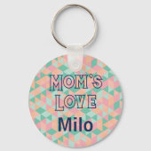 Aangepaste foto & naam hond moeder pastel geometri sleutelhanger (Achterkant)