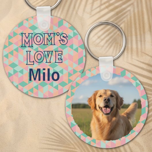 Aangepaste foto & naam hond moeder pastel geometri sleutelhanger