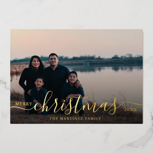 Aangepaste foto-naam kerstfeest folie feestdagenkaart (Voorkant)