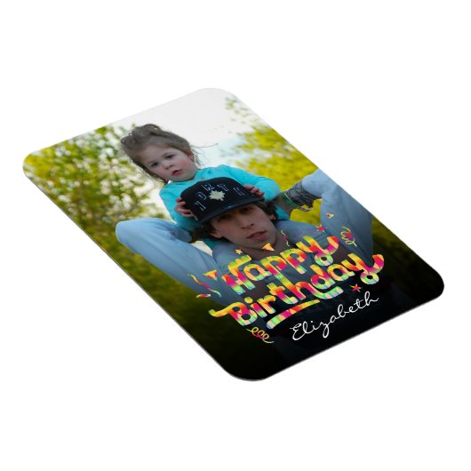 Aangepaste foto + naam Kleurrijke verjaardag Keeps Magneet (Rechterzijde)