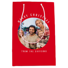 Aangepaste foto naam Merry KerstRed Medium Cadeauzakje