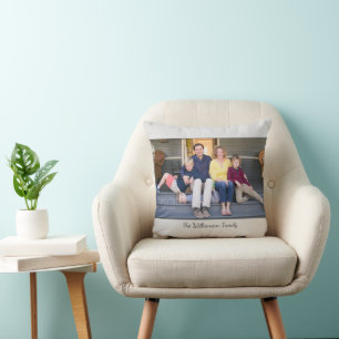 Aangepaste foto Naam Modern Light Grey Border Kussen