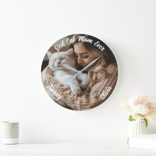Aangepaste Foto & Naam Muur Klok – Cadeau voor Kat (Huis)