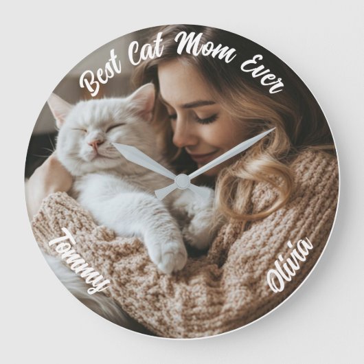 Aangepaste Foto & Naam Muur Klok – Cadeau voor Kat (Voorkant)