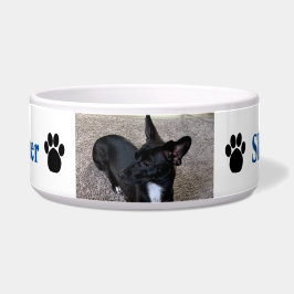 Aangepaste foto naam pootafdrukken hond blauw voerbakje