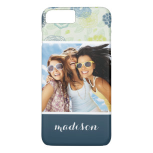 Aangepaste foto & naam stijlvol bloemmotief Case-Mate iPhone case