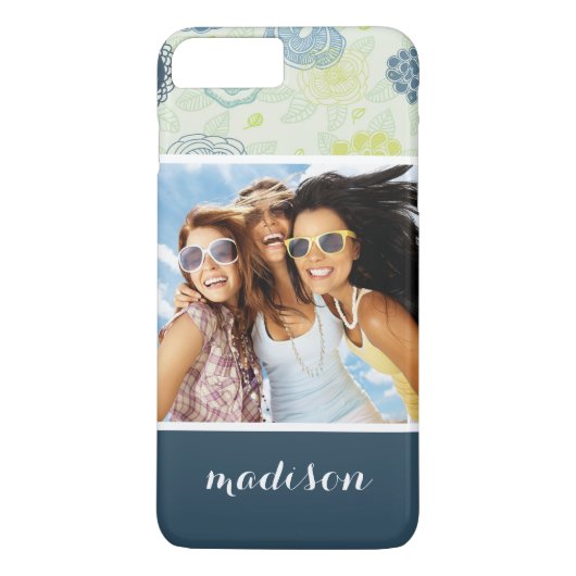 Aangepaste foto & naam stijlvol bloemmotief Case-Mate iPhone case (Achterkant)