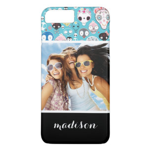 Aangepaste foto & naam textuur lachende schedel iPhone 8/7 plus hoesje