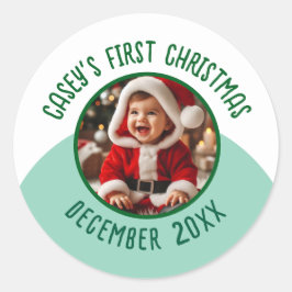 Aangepaste foto Naam toevoegen Jaar Baby's Eerste  Ronde Sticker