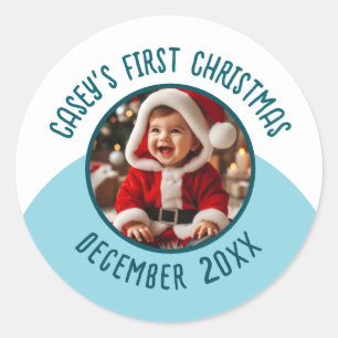 Aangepaste foto Naam toevoegen Jaar Baby's Eerste Ronde Sticker