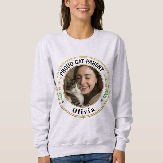 Aangepaste foto & naam "Trotse kattenouder" Trui (Voorkant)