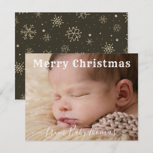 Aangepaste foto & naam Vrolijk Kerstfeest van de b Feestdagenkaart (Voorkant / Achterkant)