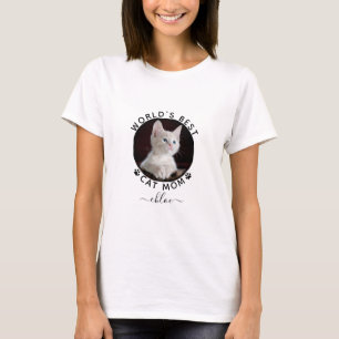 Aangepaste Foto Naam Zwart Pootafdrukken Cute Kat T-shirt