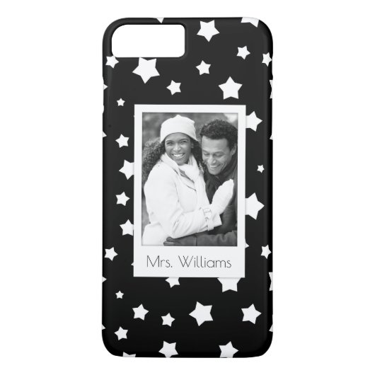 Aangepaste foto & naam zwart-wit sterrenpatroon Case-Mate iPhone case (Achterkant)