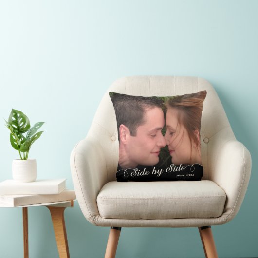 Aangepaste foto naast elkaar/datum kussen (Stoel)