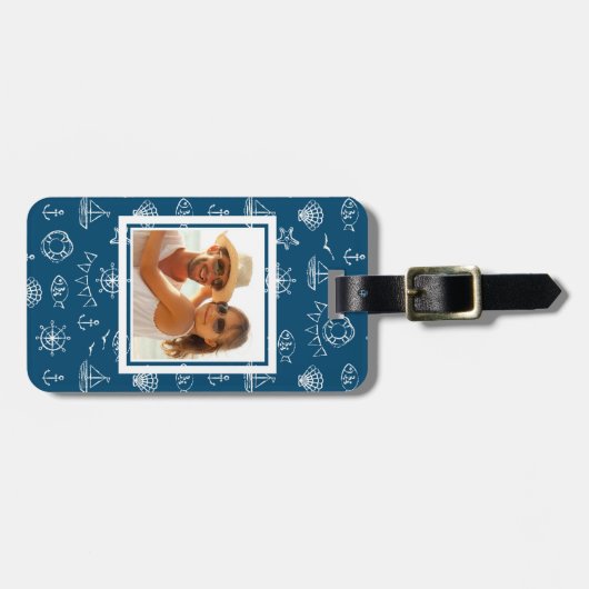Aangepaste foto Nautical Chalk Tekenpatroon 2 Bagagelabel (Voorkant horizontaal)