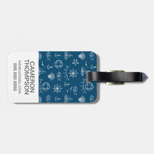 Aangepaste foto Nautical Chalk Tekenpatroon 2 Bagagelabel (Achterkant horizontaal)