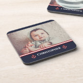 Aangepaste foto Nautical Marine Navy Blue Red Whit Bier Onderzetter (Linkerzijde)