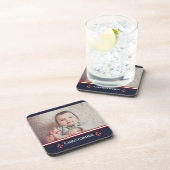 Aangepaste foto Nautical Marine Navy Blue Red Whit Bier Onderzetter (Rechterzijde)