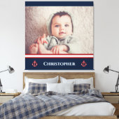 Aangepaste foto Nautical Marine Navy Blue Red Whit Canvas Afdruk (Insitu (Slaapkamer))