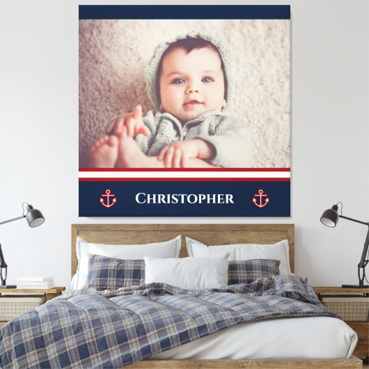 Aangepaste foto Nautical Marine Navy Blue Red Whit Canvas Afdruk (Insitu (Slaapkamer))